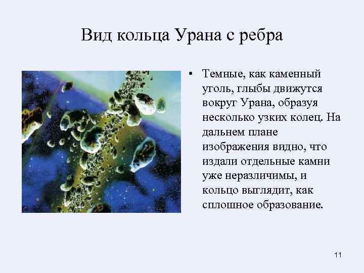 Вид кольца Урана с ребра • Темные, как каменный Вид кольца Урана с ребра • Темные, как каменный
