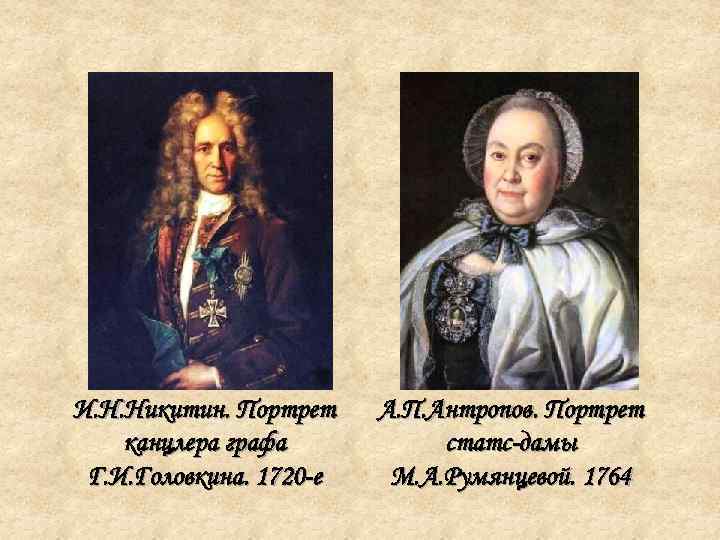 И. Н. Никитин. Портрет А. П. Антропов. Портрет канцлера графа  статс-дамы Г. И.