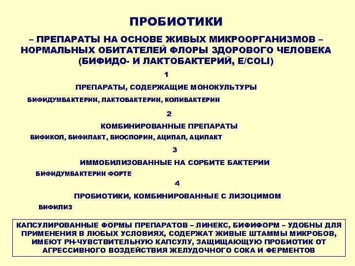      ПРОБИОТИКИ – ПРЕПАРАТЫ НА ОСНОВЕ ЖИВЫХ МИКРООРГАНИЗМОВ – НОРМАЛЬНЫХ