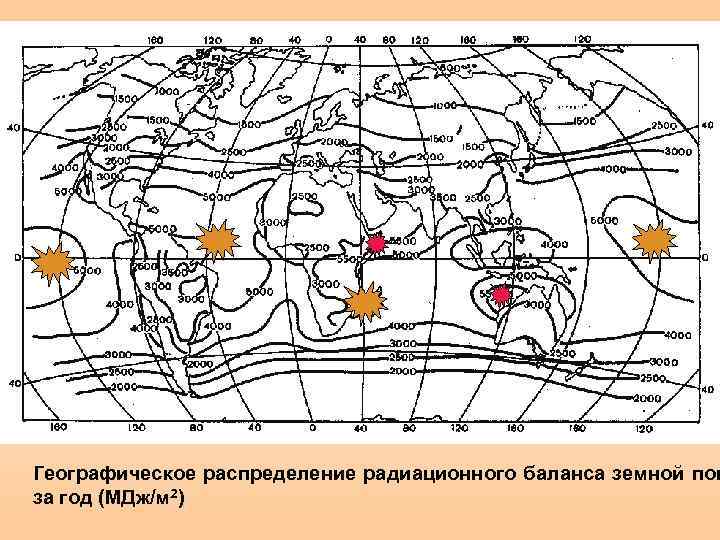 Географическое распределение радиационного баланса земной пов за год (МДж/м 2) 