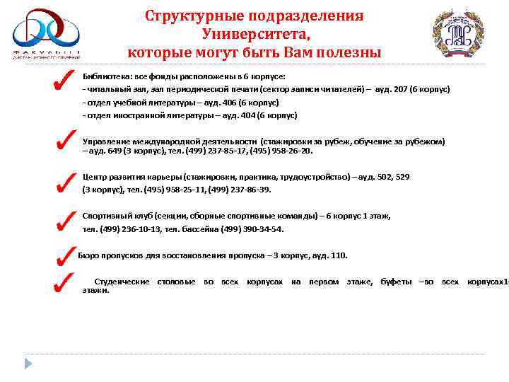    Структурные подразделения     Университета,   которые могут