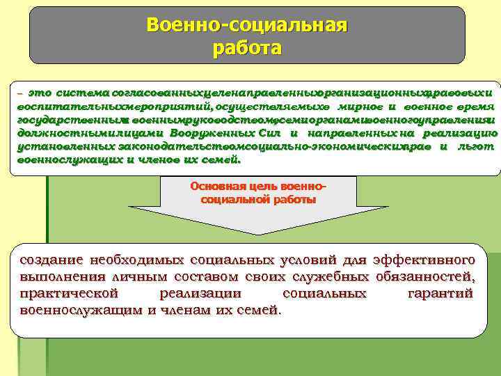    Военно-социальная    работа – это система согласованных,  