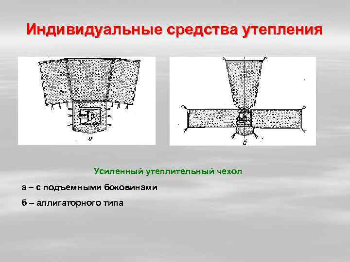 Индивидуальные средства утепления    Усиленный утеплительный чехол а – с подъемными боковинами