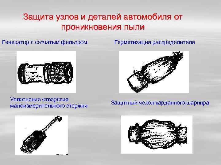   Защита узлов и деталей автомобиля от    проникновения пыли Генератор