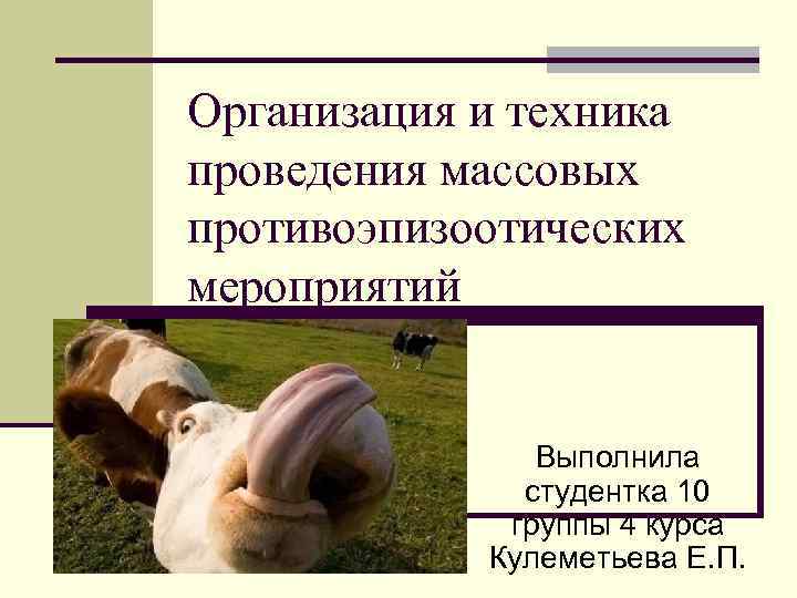 Организация и техника проведения массовых противоэпизоотических мероприятий   Выполнила    студентка