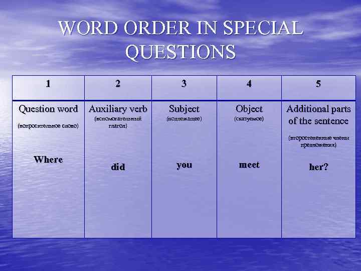    WORD ORDER IN SPECIAL     QUESTIONS  1