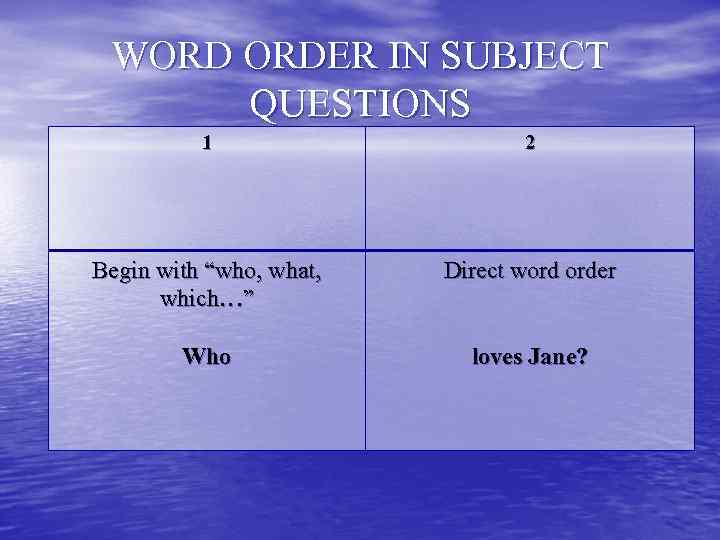  WORD ORDER IN SUBJECT  QUESTIONS  1     2