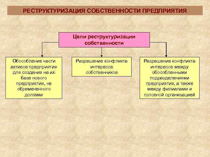  РЕСТРУКТУРИЗАЦИЯ СОБСТВЕННОСТИ ПРЕДПРИЯТИЯ     Цели реструктуризации    