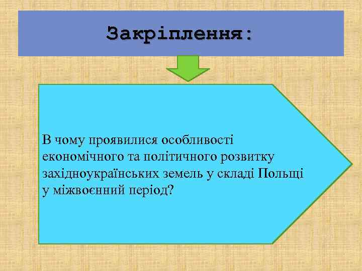    Закріплення: В чому проявилися особливості економічного та політичного розвитку західноукраїнських земель