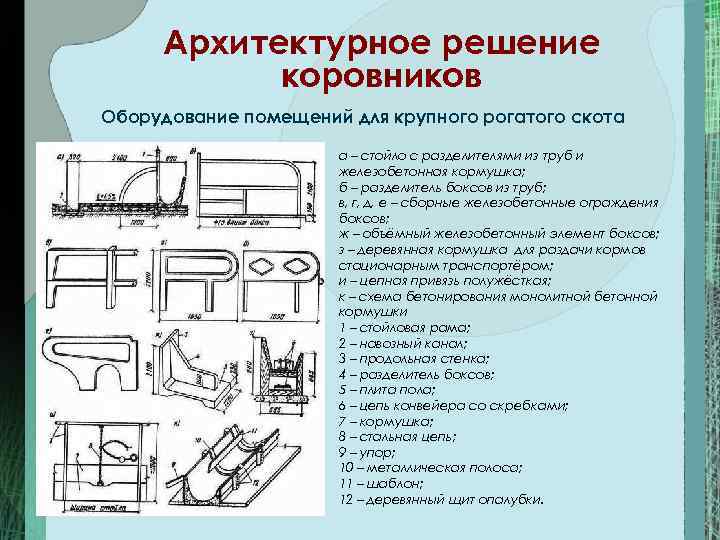  Архитектурное решение  коровников Оборудование помещений для крупного рогатого скота   