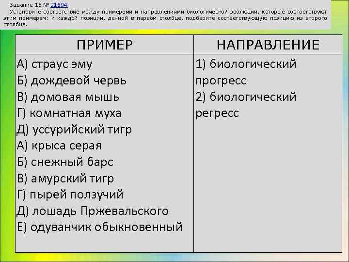      .  Задание 16 № 21694  Установите соответствие