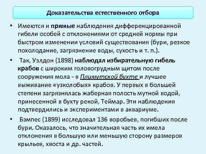   Доказательства естественного отбора • Имеются и прямые наблюдения дифференцированной  гибели особей