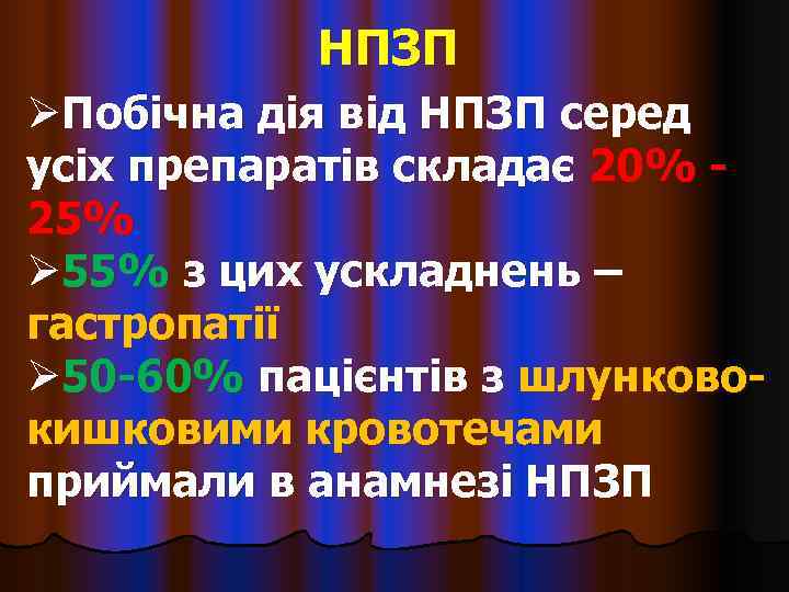  НПЗП ØПобічна дія від НПЗП серед усіх препаратів складає 20% - 25%