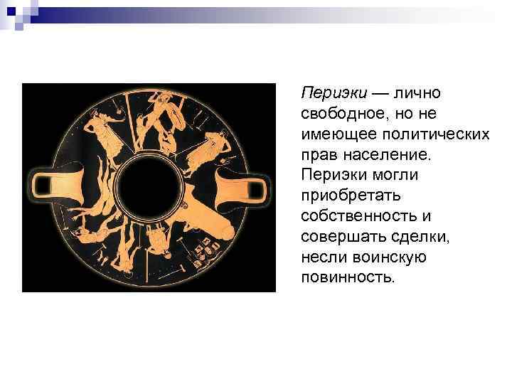 Периэки — лично свободное, но не имеющее политических прав население. Периэки могли приобретать собственность