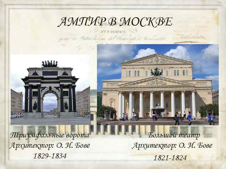    АМПИР В МОСКВЕ Триумфальные ворота   Большой театр Архитектор: О.