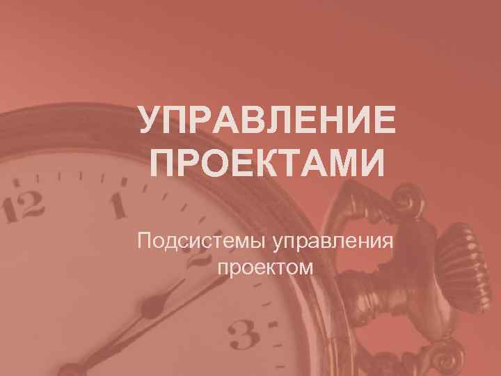 УПРАВЛЕНИЕ ПРОЕКТАМИ Подсистемы управления  проектом 