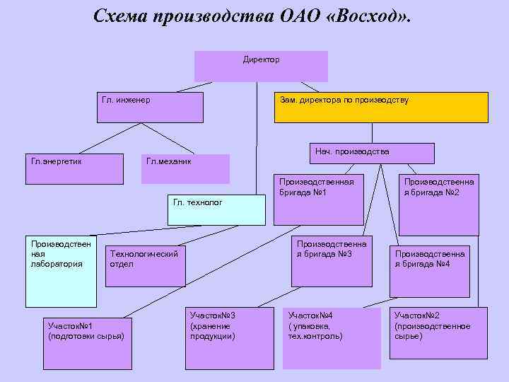     Схема производства ОАО «Восход» .     Директор