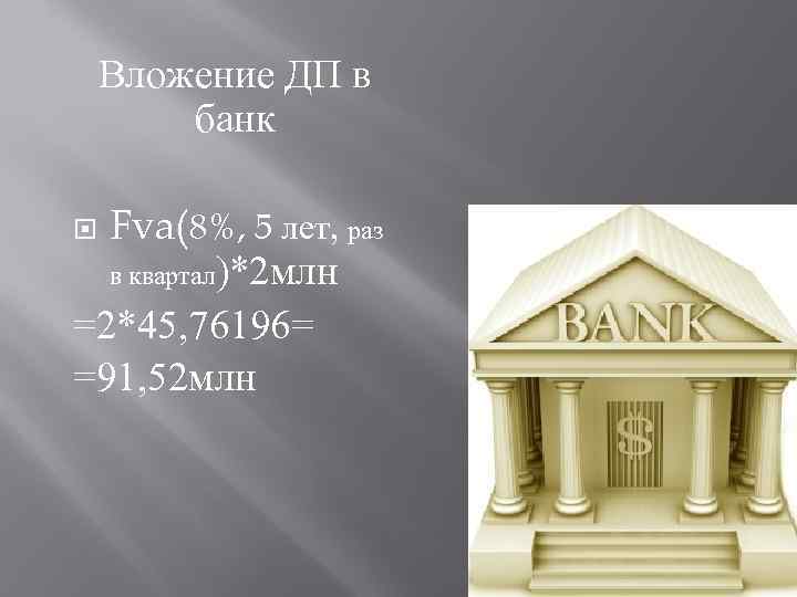   Вложение ДП в   банк  Fva(8%, 5 лет, раз 