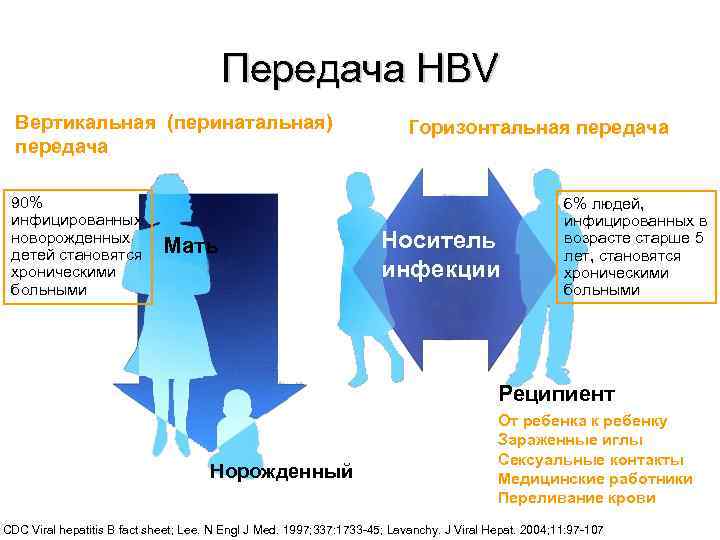     Передача HBV  Вертикальная (перинатальная)    Горизонтальная передача