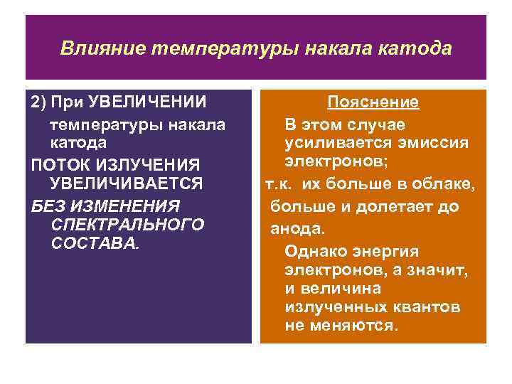   Влияние температуры накала катода 2) При УВЕЛИЧЕНИИ    Пояснение 