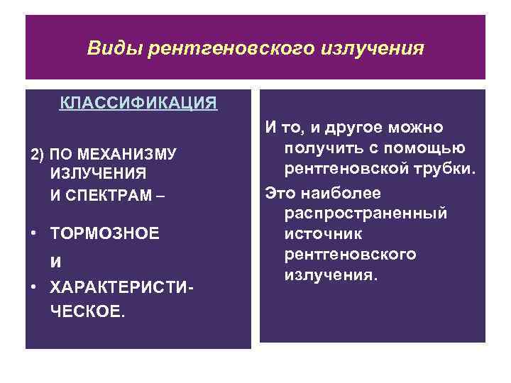  Виды рентгеновского излучения  КЛАССИФИКАЦИЯ     И то, и другое