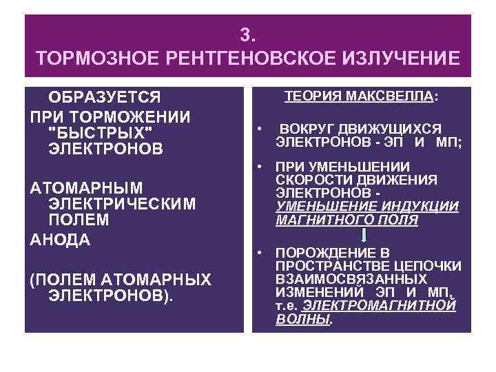     3. ТОРМОЗНОЕ РЕНТГЕНОВСКОЕ ИЗЛУЧЕНИЕ  ОБРАЗУЕТСЯ  ТЕОРИЯ МАКСВЕЛЛА: ПРИ