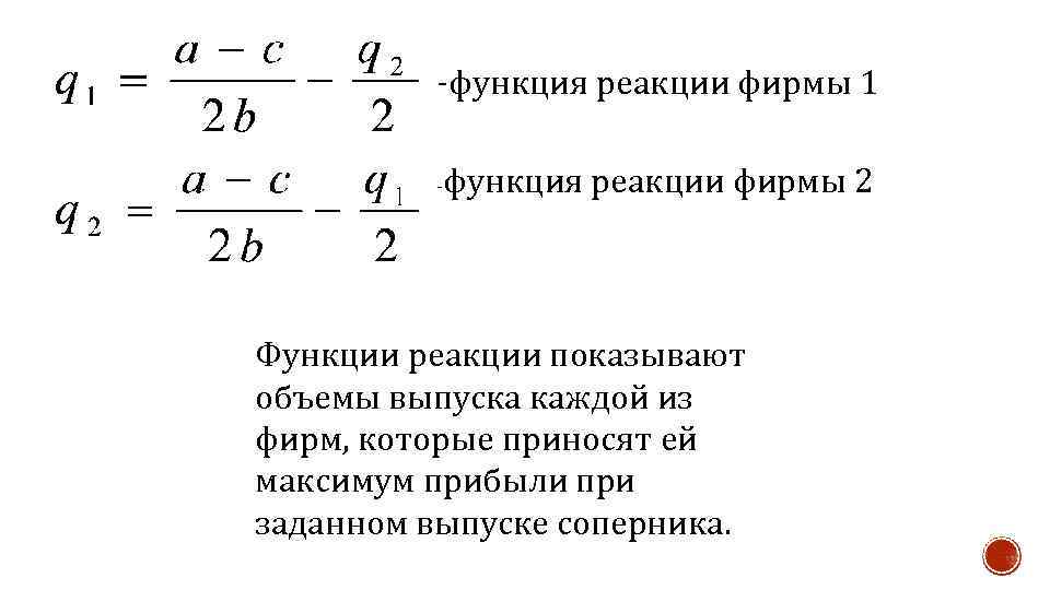    -функция реакции фирмы 1  -  функция реакции фирмы 2