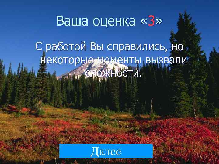   Ваша оценка « 3» С работой Вы справились, но некоторые моменты вызвали