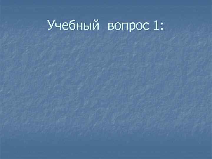 Учебный вопрос 1: 