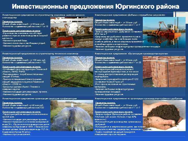    Инвестиционные предложения Юргинского района Инвестиционное предложение по строительству комплекса молочно-мясного 