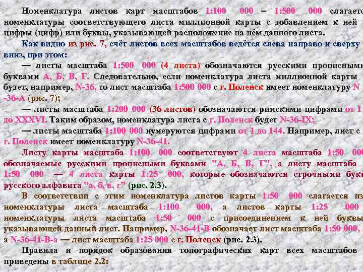   Номенклатура листов карт масштабов 1: 100  000 – 1: 500 