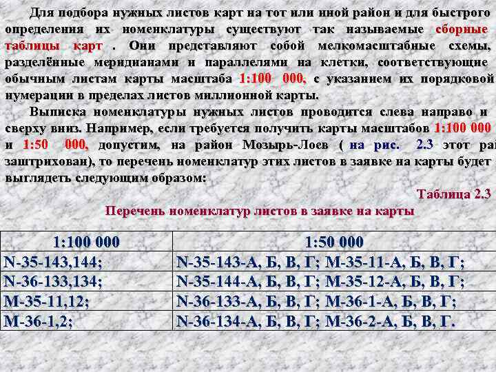   Для подбора нужных листов карт на тот или иной район и для