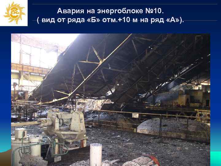  Авария на энергоблоке № 10. ( вид от ряда «Б» отм. +10 м