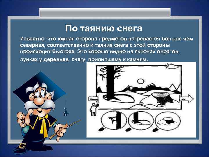     По таянию снега Известно, что южная сторона предметов нагревается больше