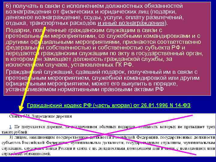 6) получать в связи с исполнением должностных обязанностей вознаграждения от физических и юридических лиц