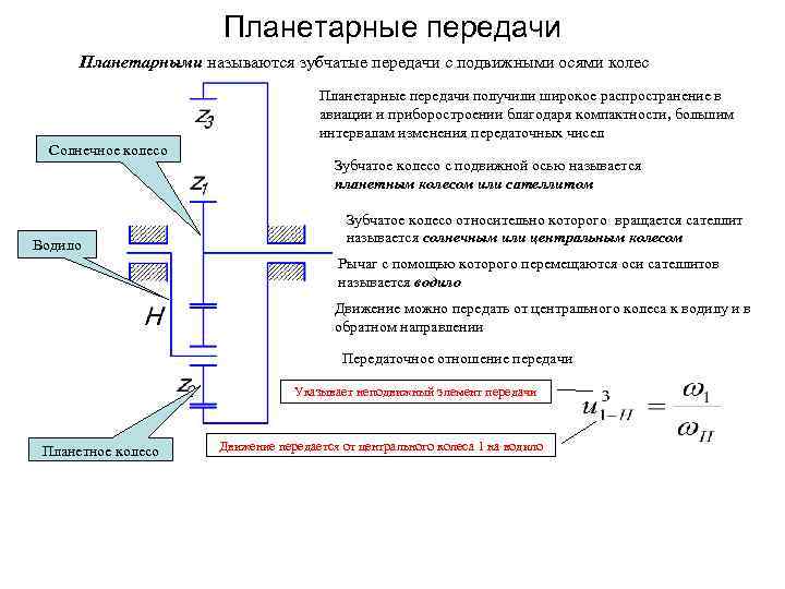      Планетарные передачи  Планетарными называются зубчатые передачи с подвижными