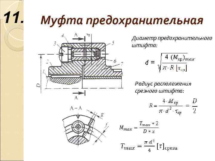11.  Муфта предохранительная    Диаметр предохранительного    штифта: 