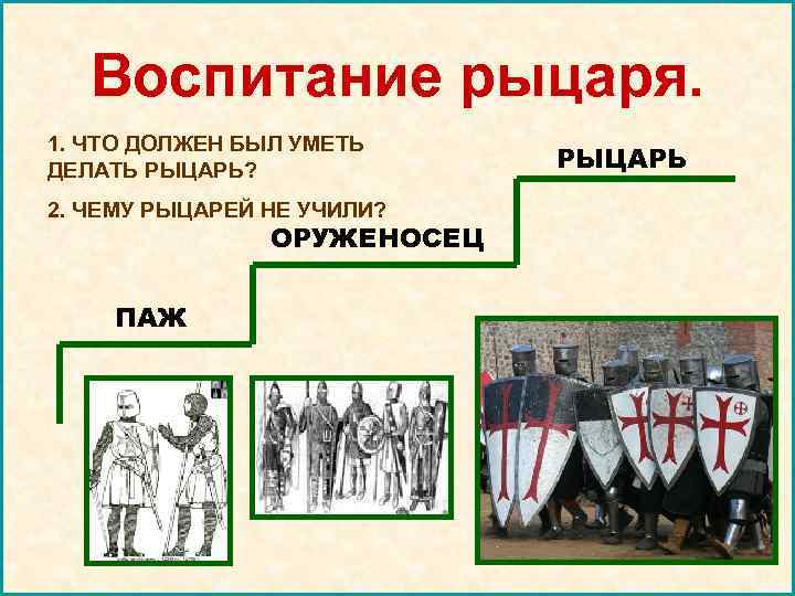   Воспитание рыцаря. 1. ЧТО ДОЛЖЕН БЫЛ УМЕТЬ ДЕЛАТЬ РЫЦАРЬ?   