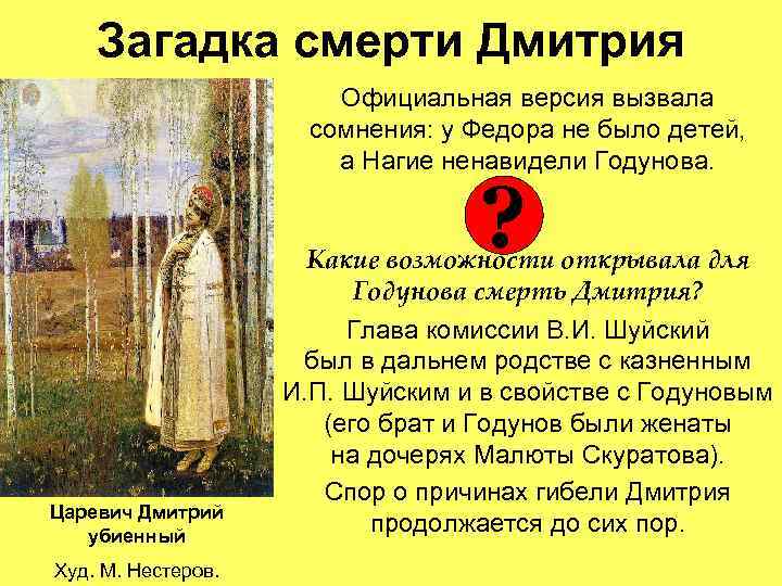   Загадка смерти Дмитрия     Официальная версия вызвала  