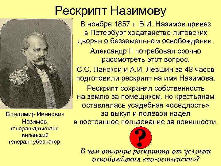 Рескрипт Назимову В ноябре 1857 г. Рескрипт Назимову В ноябре 1857 г.