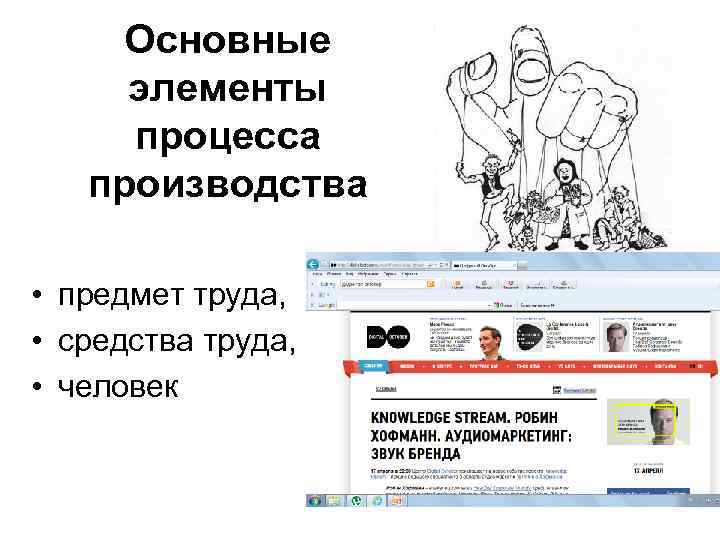  Основные  элементы  процесса производства  • предмет труда, МАНИПУЛИРОВАНИЕ В СМИ.