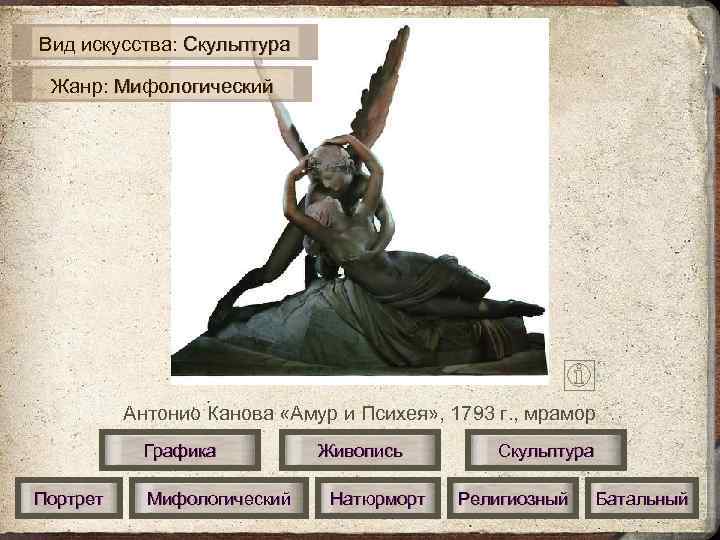 Вид искусства: Скульптура  Жанр: Мифологический    Антонио Канова «Амур и Психея»