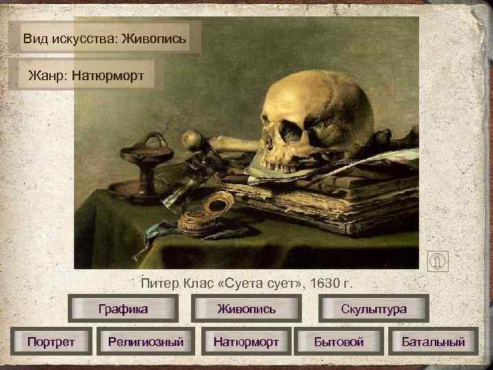 Вид искусства: Живопись Жанр: Натюрморт     Питер Клас «Суета сует» ,