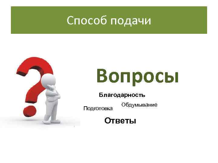 Способ подачи   Вопросы  Благодарность    Обдумывание  Подготовка 