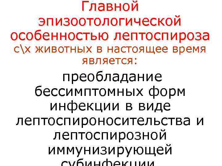    Главной эпизоотологической особенностью лептоспироза сх животных в настоящее время  является: