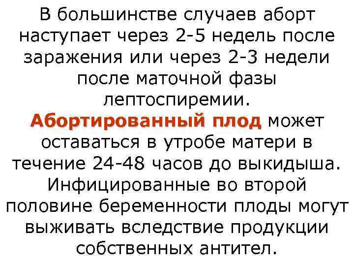   В большинстве случаев аборт  наступает через 2 -5 недель после 