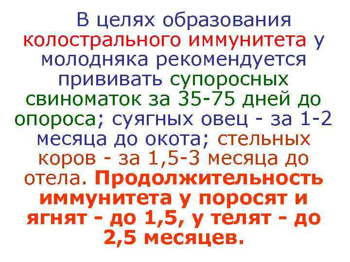  В целях образования колострального иммунитета у  молодняка рекомендуется прививать супоросных свиноматок за