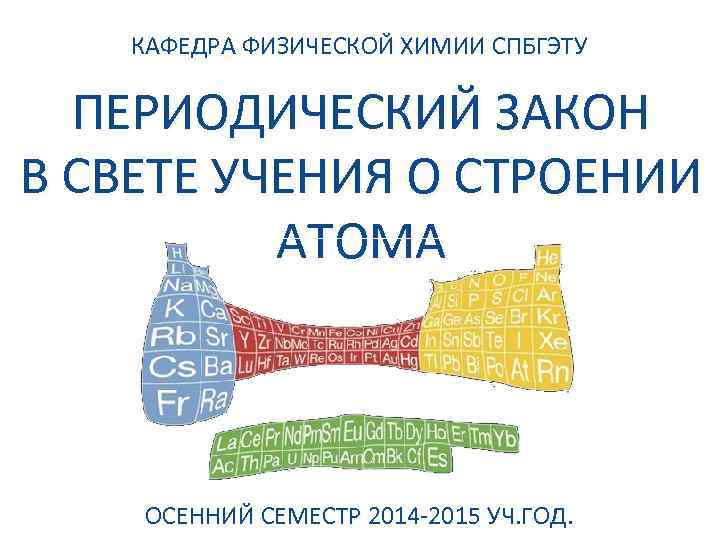   КАФЕДРА ФИЗИЧЕСКОЙ ХИМИИ СПБГЭТУ  ПЕРИОДИЧЕСКИЙ ЗАКОН В СВЕТЕ УЧЕНИЯ О СТРОЕНИИ