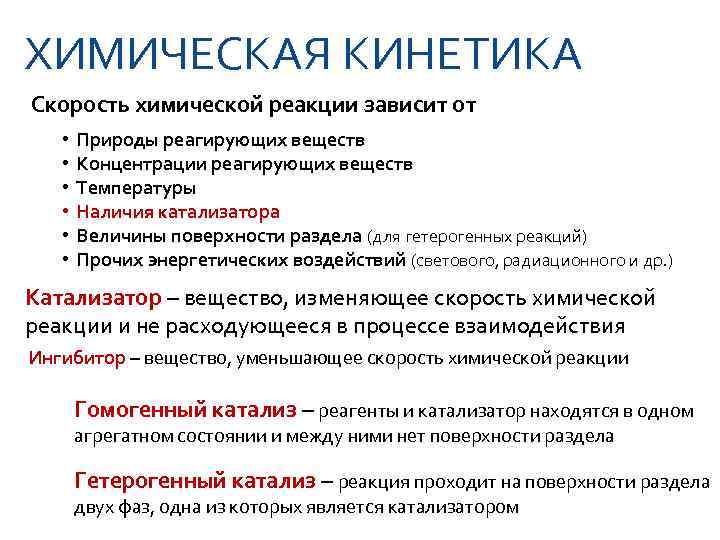 ХИМИЧЕСКАЯ КИНЕТИКА Скорость химической реакции зависит от •  Природы реагирующих веществ • 