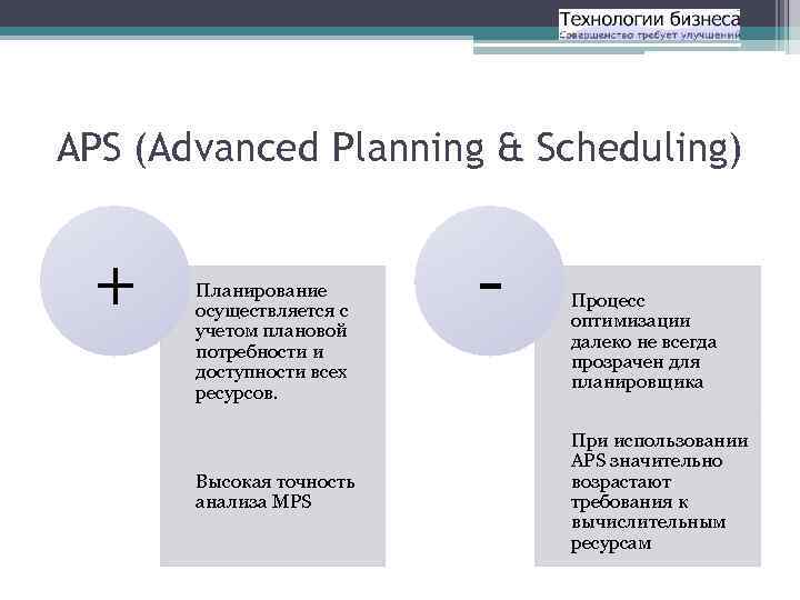 APS (Advanced Planning & Scheduling)  + Планирование  осуществляется с  учетом плановой